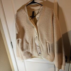 interval Textured Sherpa Bomber Jacket Cream Size M NWT